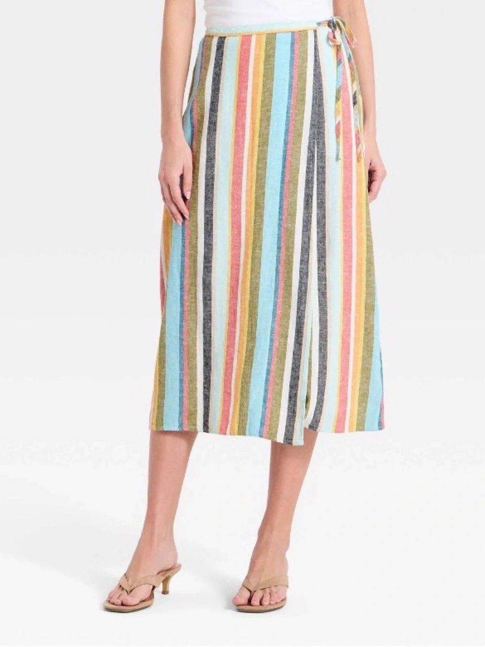 NWT A New Day Striped Linen Midi Wrap Skirt